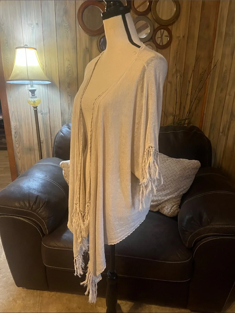 hazel Cream Lightweight Linen Cardigan with Scallop Trim Boho Neutral Festival